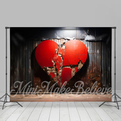 Aperturee - Red Broken Heart Wooden Valentines Day Backdrop