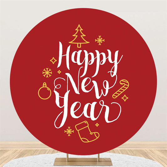 Aperturee - Red Christmas Holiday Round Happy New Year Backdrop