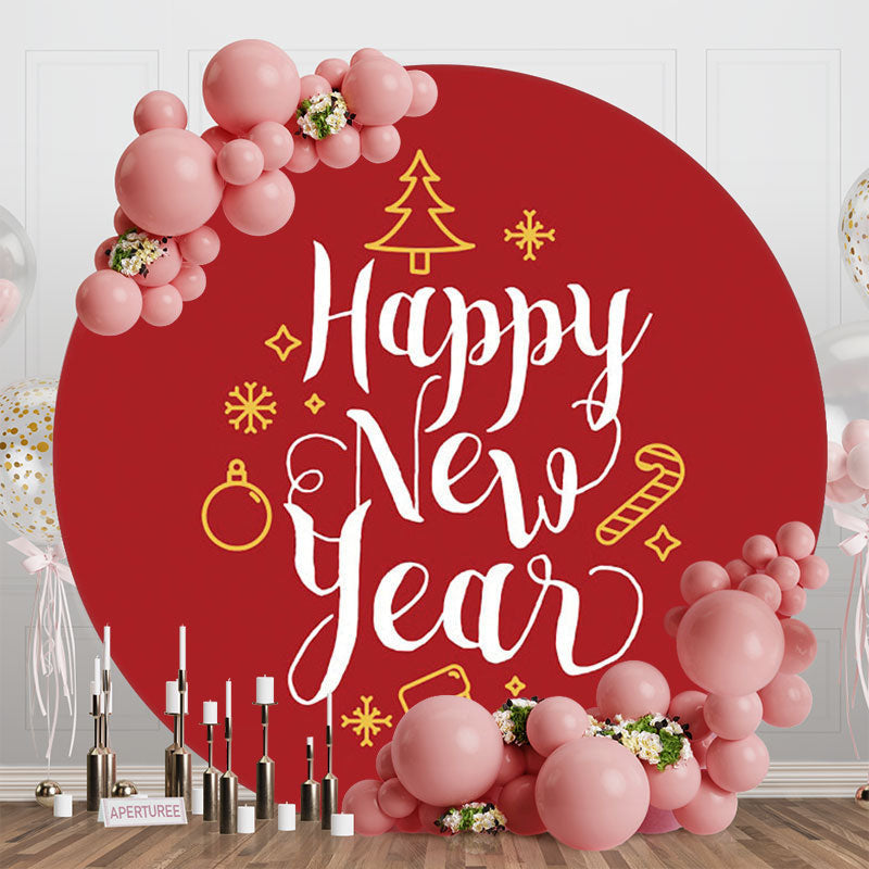 Aperturee - Red Christmas Holiday Round Happy New Year Backdrop