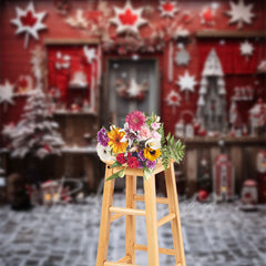 Aperturee - Red Christmas House Maple Leaf Portrait Backdrop