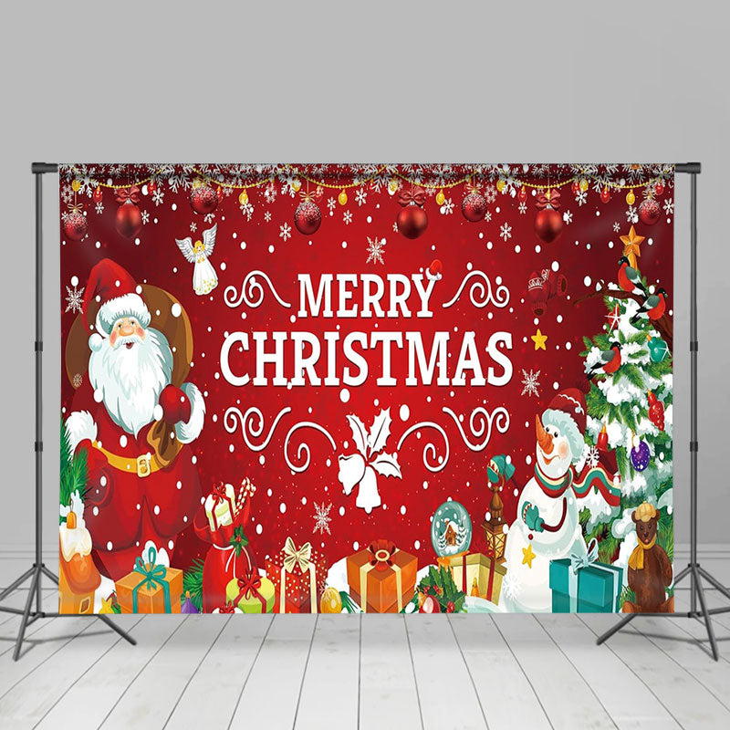 Aperturee - Red Christmas Tree Santa Gifts Snowman Xmas Backdrop