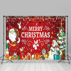 Aperturee - Red Christmas Tree Santa Gifts Snowman Xmas Backdrop