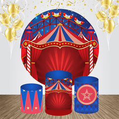 Aperturee - Red Circus Blue Sky Star Round Birthday Backdrop Kit