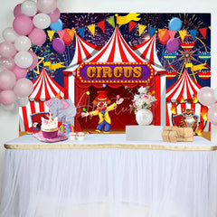 Aperturee - Red Circus Clowns Animals Balloon Birthday Backdrop