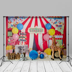 Aperturee - Red Circus Tent Birthday Cake Smash Backdrop For Kids