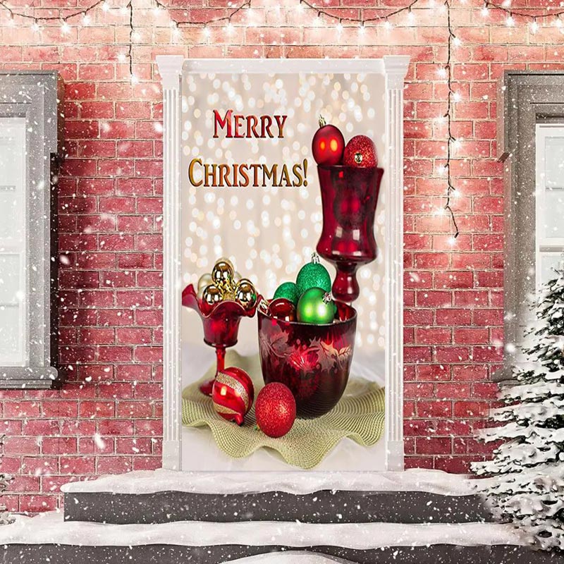 Aperturee - Red Cup Glitter Bokeh Merry Christmas Door Cover