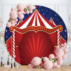 Aperturee - Red Curtain And Blue Sky Round Birthday Party Backdrop