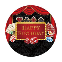 Aperturee - Red Curtain Card Round Happy Birthday Backdrop