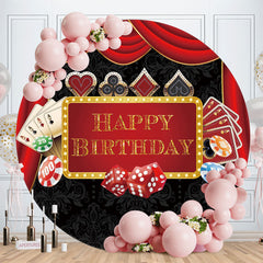 Aperturee - Red Curtain Card Round Happy Birthday Backdrop