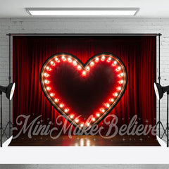 Aperturee - Red Curtain Heart Light Valentines Day Backdrop