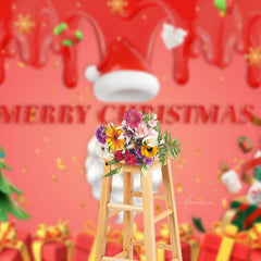 Aperturee - Red Dessert Gift Tree Santa Merry Christmas Backdrop