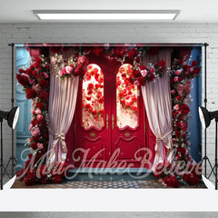 Aperturee - Red Door Pink Curtain Flowers Photography Backdrop