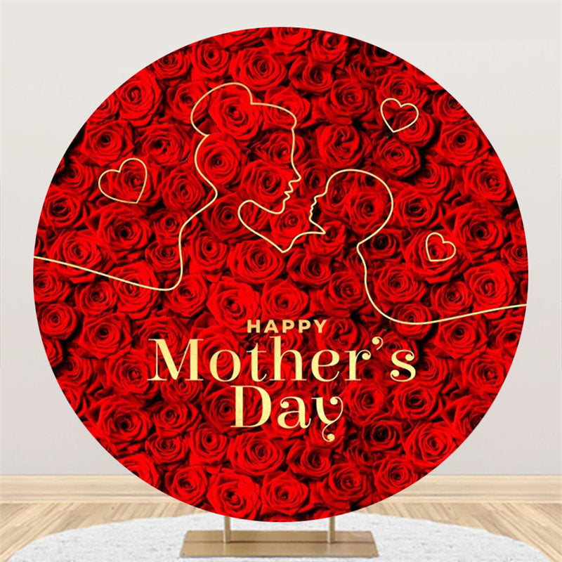 Aperturee - Red Floral Line Draw Round Mothers Day Backdrop