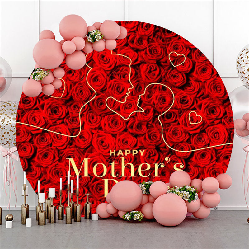 Aperturee - Red Floral Line Draw Round Mothers Day Backdrop