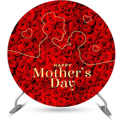 Aperturee - Red Floral Line Draw Round Mothers Day Backdrop