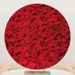 Aperturee - Red Floral Wall Romantic Round Wedding Backdrop