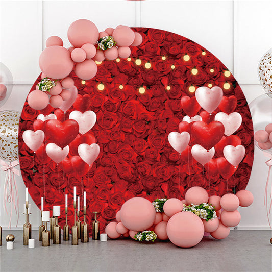Aperturee Red Full Of Rose And Heart Balloons Circle Backdrop