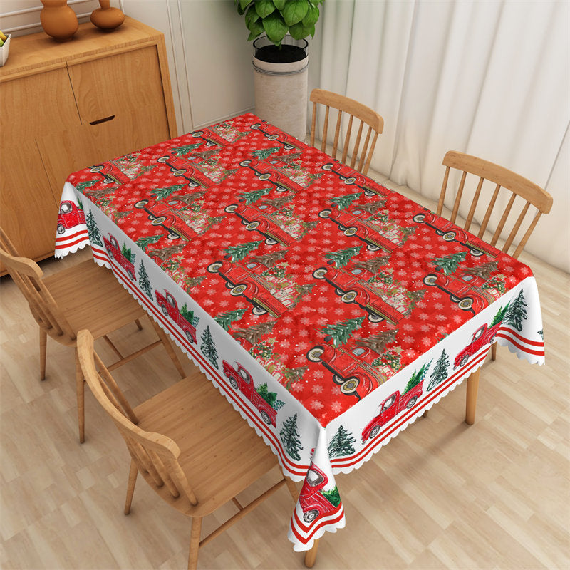 Aperturee - Red Gift Truck Trees Christmas Washable Tablecloth