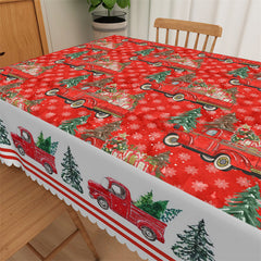 Aperturee - Red Gift Truck Trees Christmas Washable Tablecloth