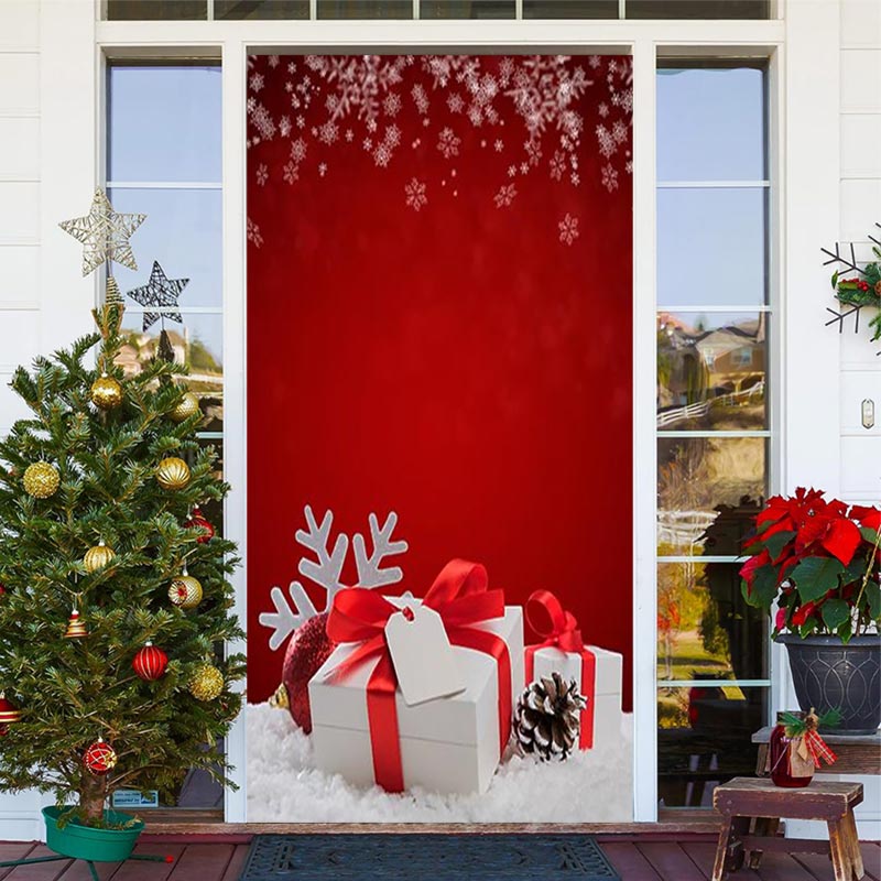 Aperturee - Red Gifts Snowflake Christmas Door Cover Decoration