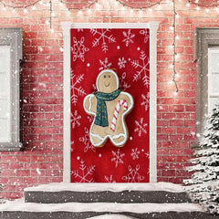 Aperturee - Red Gingerbread Snowflake Merry Christmas Door Cover
