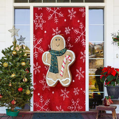 Aperturee - Red Gingerbread Snowflake Merry Christmas Door Cover