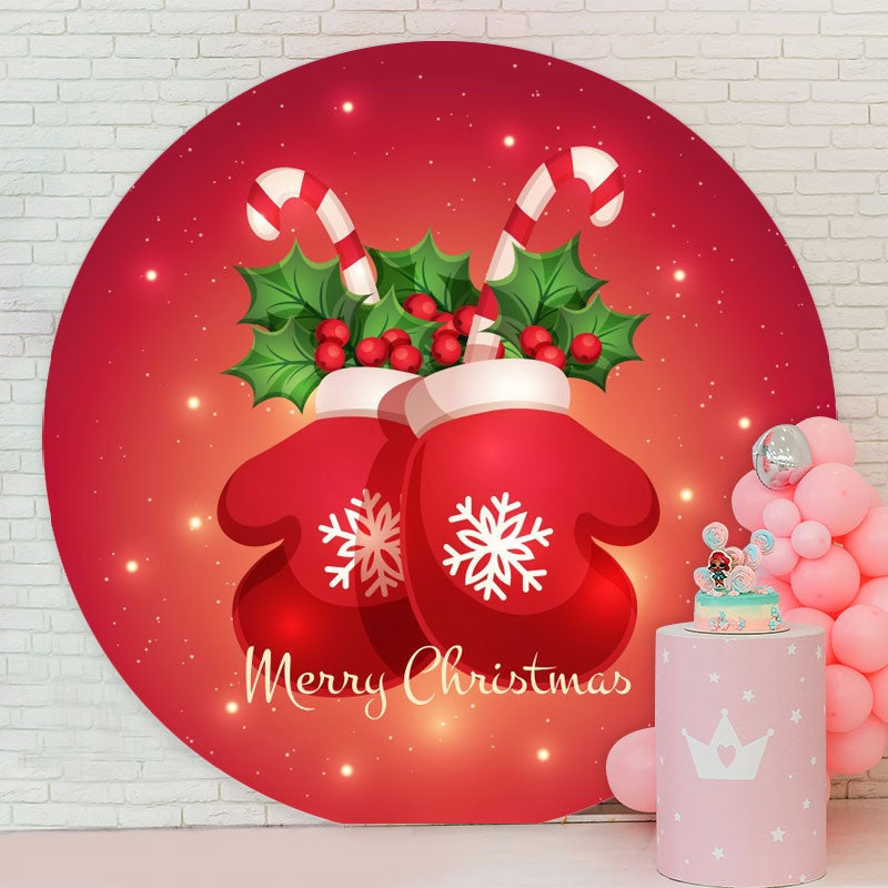 Aperturee - Red Gloves Circle Christmas Backdrop For Party