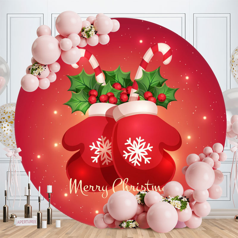 Aperturee - Red Gloves Circle Christmas Backdrop For Party