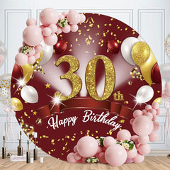 Aperturee - Red Gold Glitter Balloon Round 30Th Birthday Backdrop