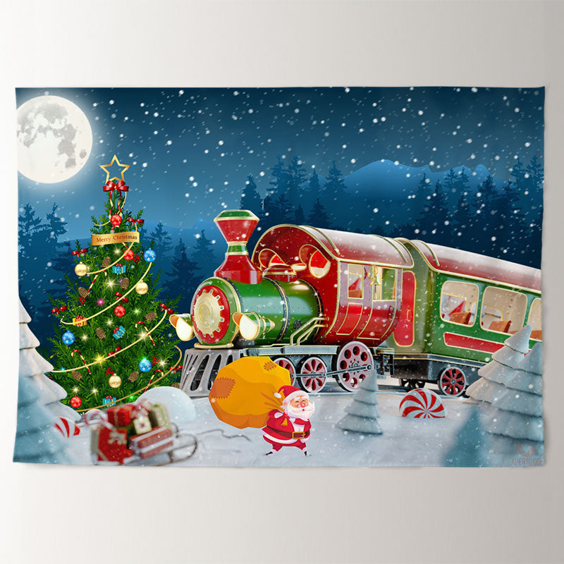 Aperturee - Red Green Train Santa Snowy Eve Christmas Backdrop