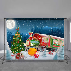 Aperturee - Red Green Train Santa Snowy Eve Christmas Backdrop