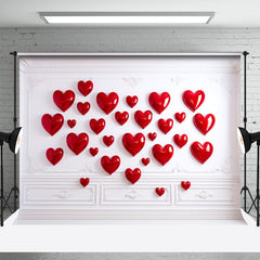 Aperturee - Red Heart White Wall Simple Valentines Day Backdrop