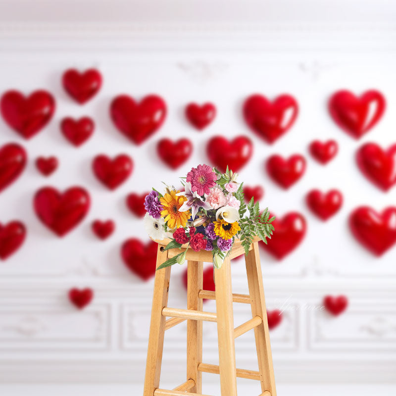 Aperturee - Red Heart White Wall Simple Valentines Day Backdrop