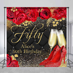 Aperturee - Red High Heel Custom 50th Birthday Backdrop for Women