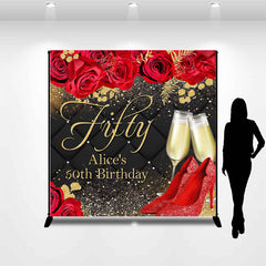 Aperturee - Red High Heel Custom 50th Birthday Backdrop for Women