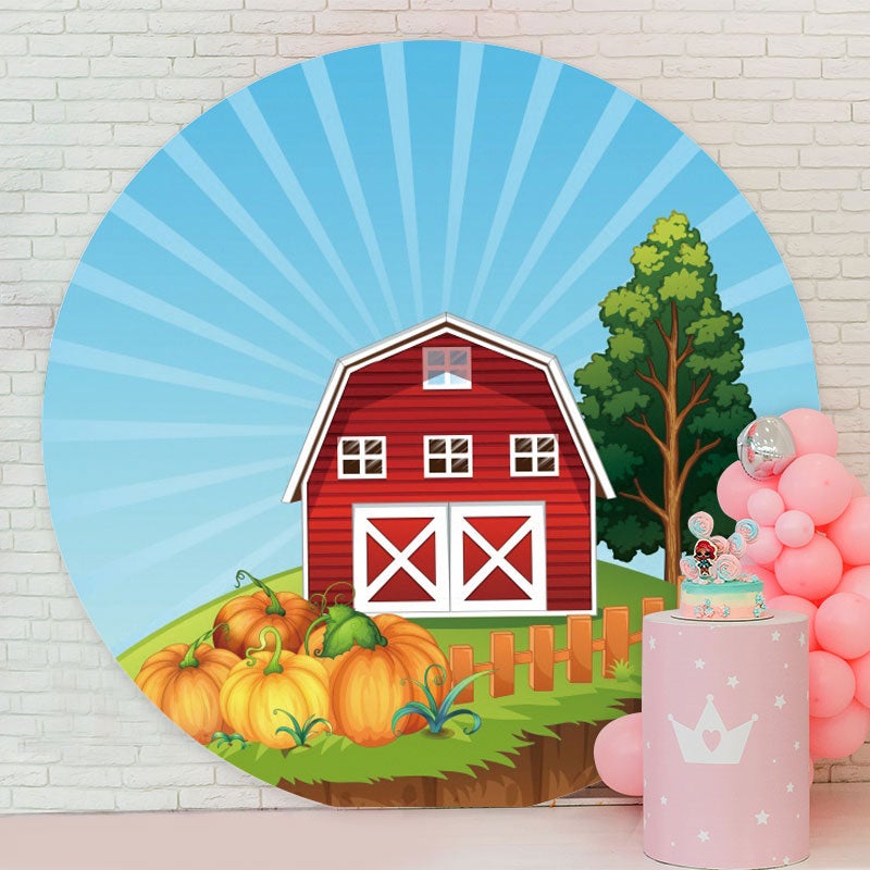 Aperturee - Red House And Pumpking Round Birthday Backdrop