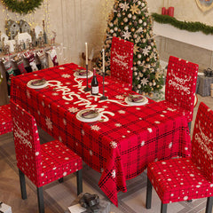 Aperturee - Red Merry Christmas Checkered Tartan Tablecloth Set