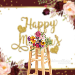 Aperturee - Red Pink Roses Gold Spot Happy Mother Day Backdrop