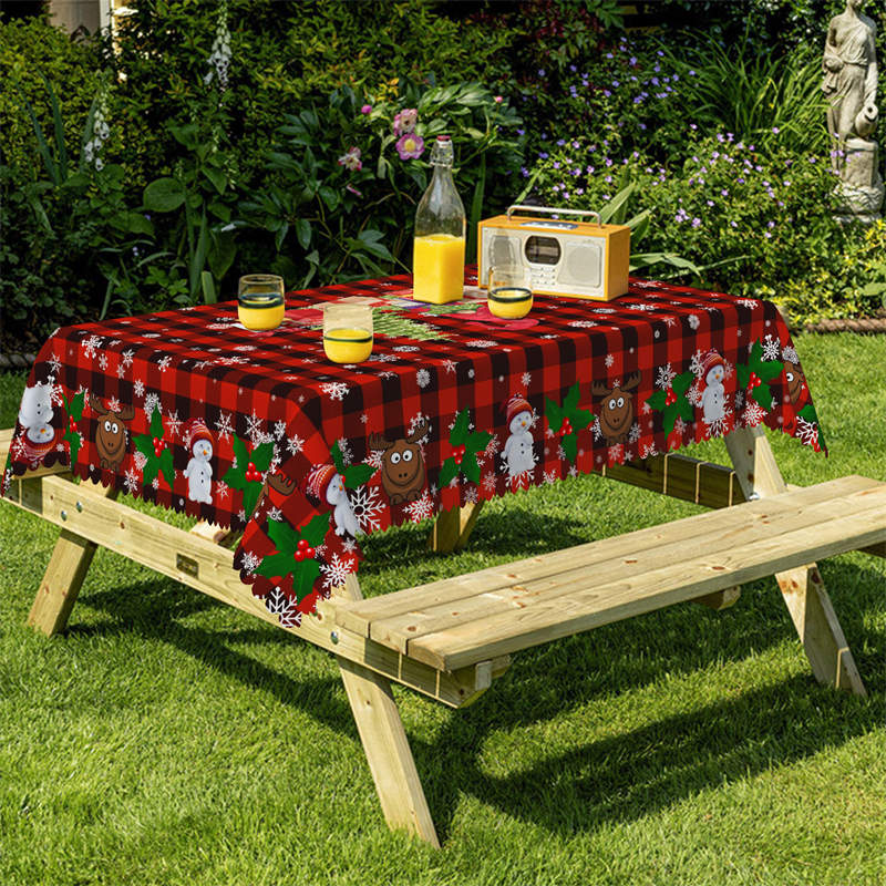 Aperturee - Red Plaid Snowy Christmas Party Rectangle Tablecloth