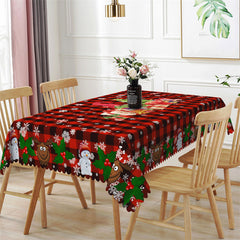 Aperturee - Red Plaid Snowy Christmas Party Rectangle Tablecloth
