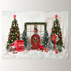 Aperturee - Red Post Box Door Beige Wall Christmas Backdrop