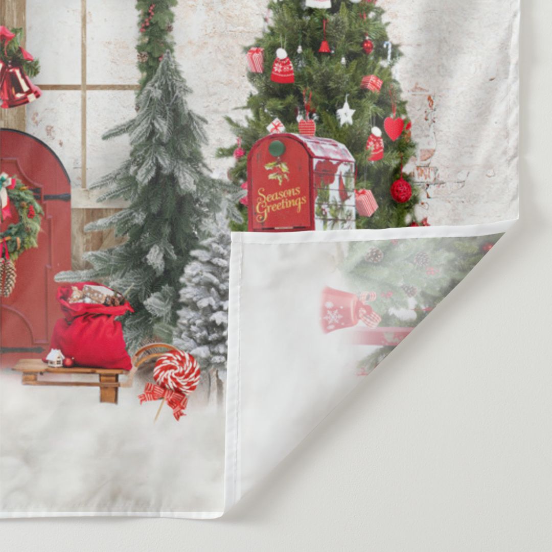 Aperturee - Red Post Box Door Beige Wall Christmas Backdrop