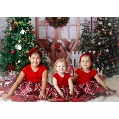 Aperturee - Red Presents Door Christmas Tree Birthday Backdrop