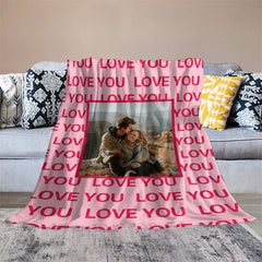 Aperturee - Red Repeat Love Custom Photo Valentines Day Blanket