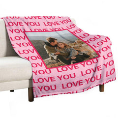 Aperturee - Red Repeat Love Custom Photo Valentines Day Blanket