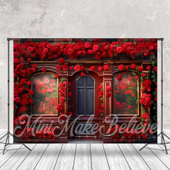 Aperturee - Red Retro Door Full Of Red Roses Floral Backdrop