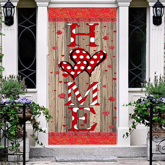 Aperturee - Red Roses Wood Board pattern welcome home Door Cover