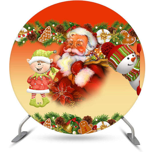 Aperturee - Red Santa Claus Snowman Round Christmas Backdrop