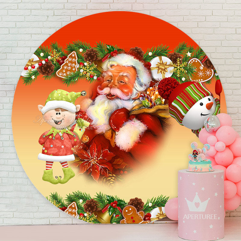 Aperturee - Red Santa Claus Snowman Round Christmas Backdrop