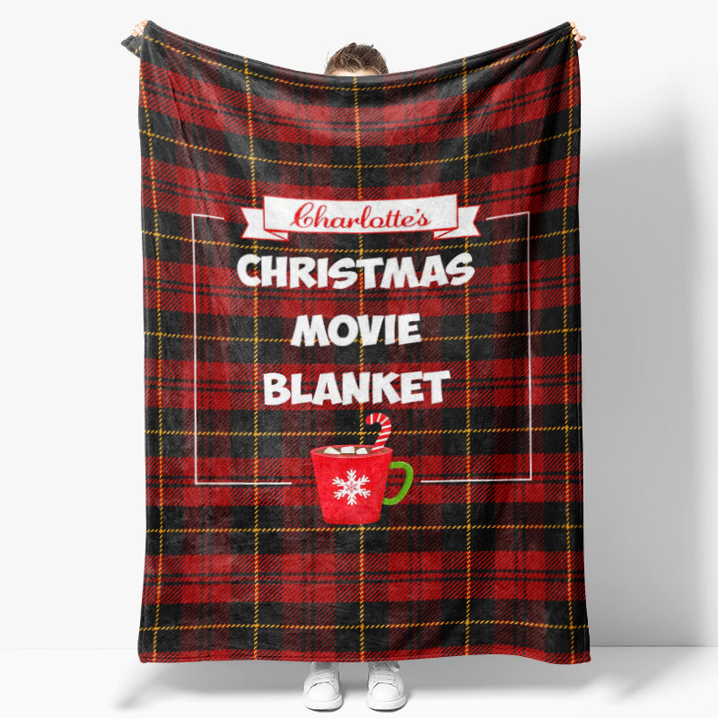 Aperturee - Red Scottish Plaid Drink Custom Name Christmas Blanket